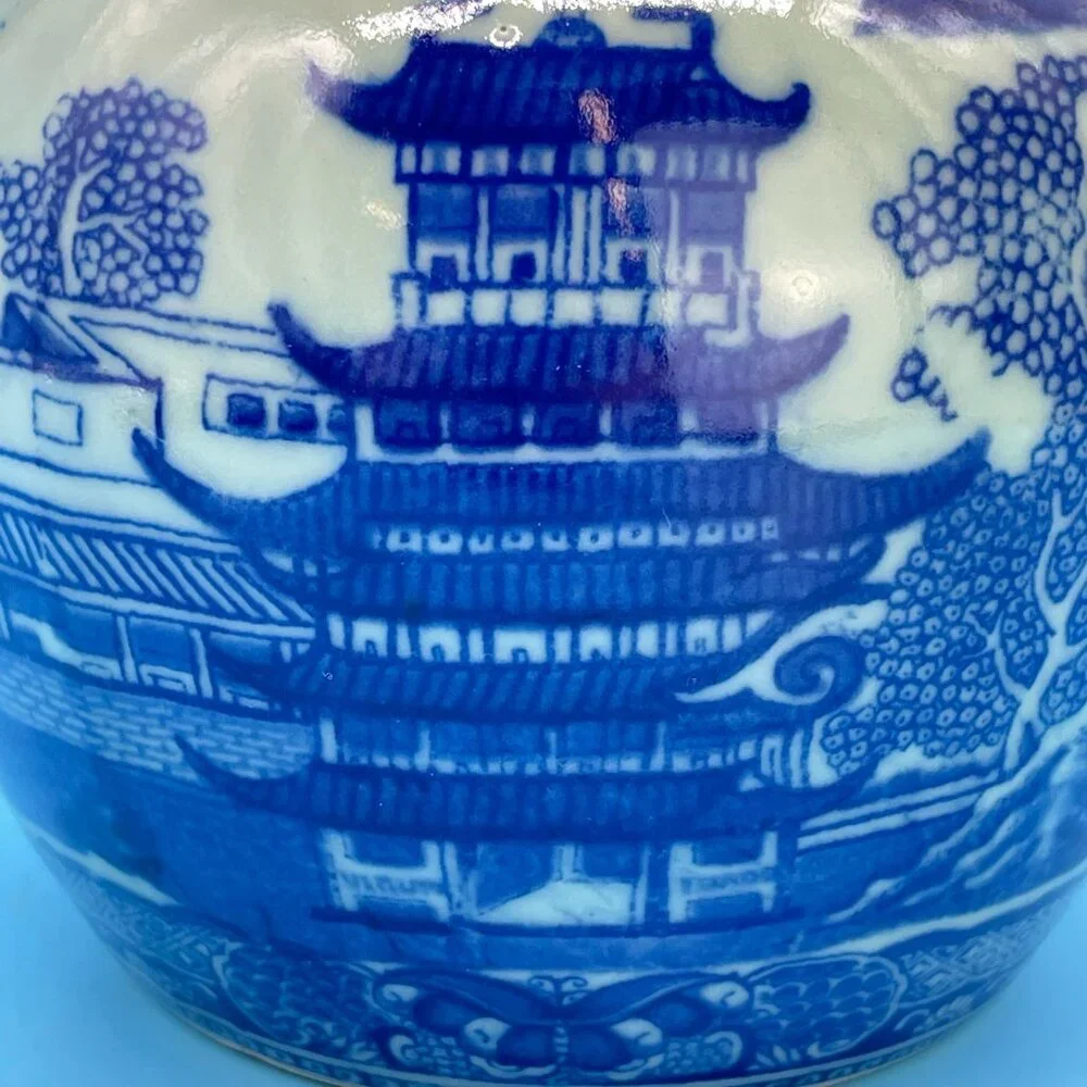 Vtg Victoria Ware Ironstone Pitcher Jug Flow Blue Transfer Ware Asian Village - Picture 4 of 11
